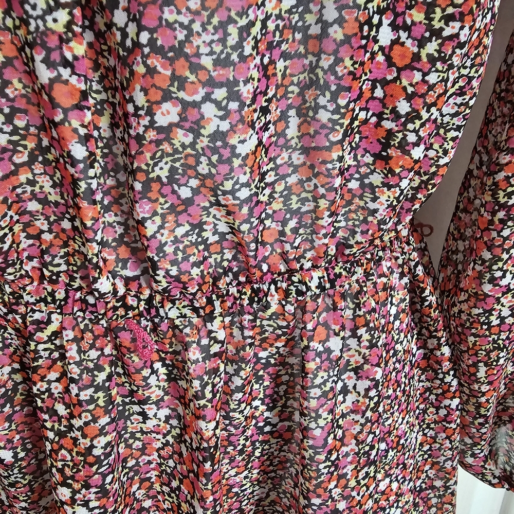 Olsenboye Womens L Chiffon Ditsy Floral Peasant Mini Dress Statement Cottagecore - Picture 5 of 8